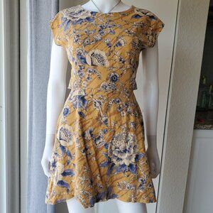 anthropologie yellow tie back utility mini dress